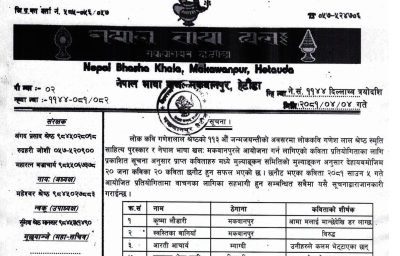 नेपाल भाषा खलः, मकवानपुरद्वारा प्रतियोगी कविहरूको सूची सार्वजनिक