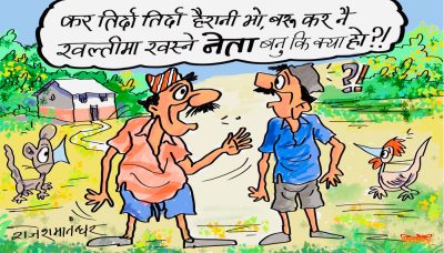 दोहोरो तेहरो करले ढाडै भाँँचिसक्यो ! बरु कर नै खल्तीमा खस्ने नेता बनूँँ कि क्या हो रे !?